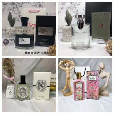 Perfume in the catalogue: Cherrie & Co. Perfume Collection Featuring Black, Clear, Green, and Pink Bottles with Elegant Packaging